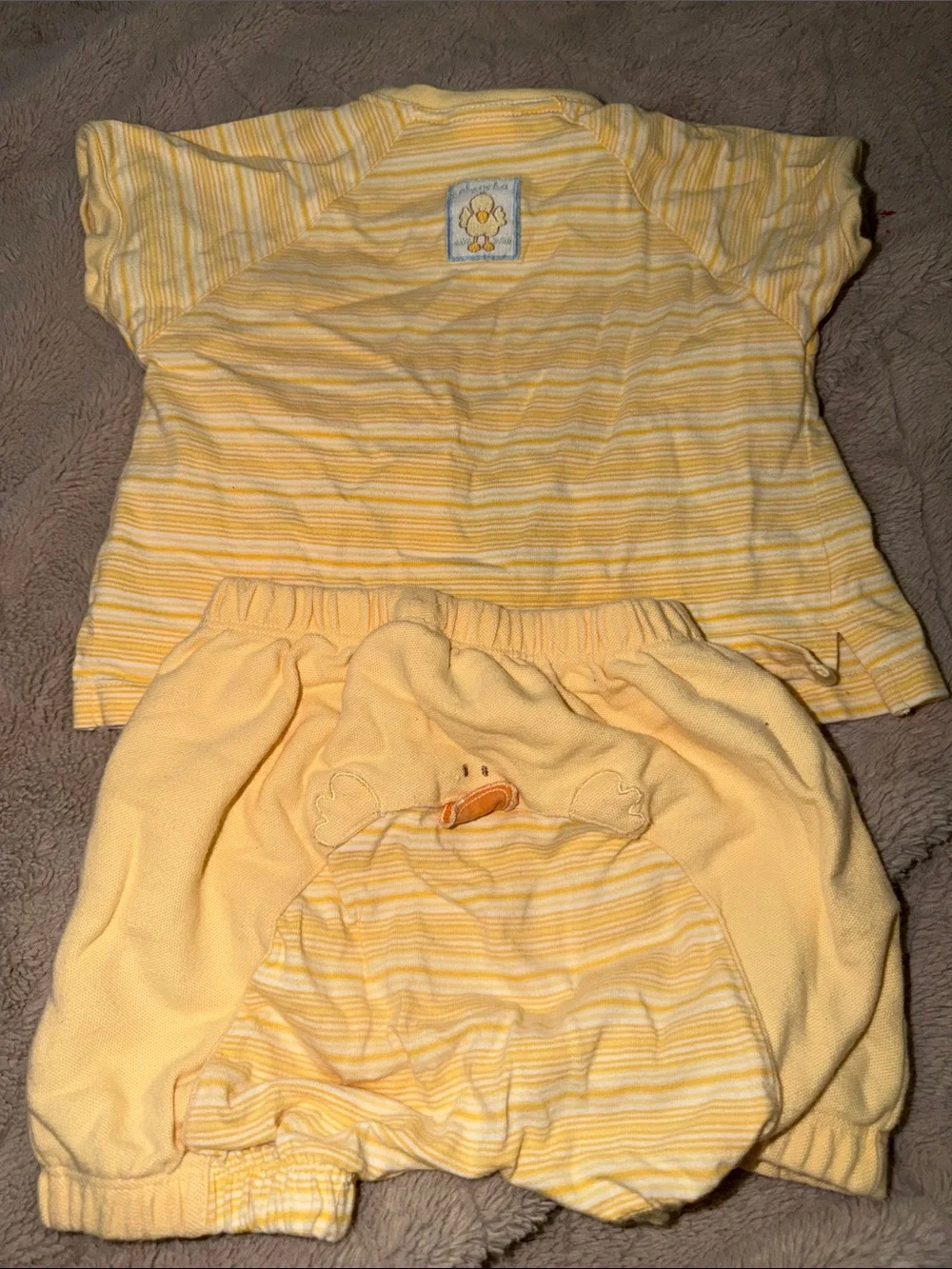 Absorba Yellow White Striped Peek A Boo Duck Shirt & Shorts Set 9M